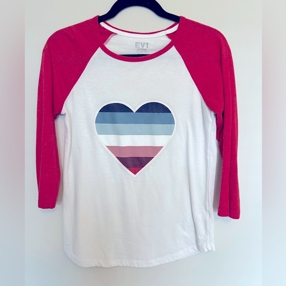 💕 EV1 Ellen Degeneres Baseball 3/4 Length Sleeve Striped Heart Novelty Tee S - Picture 2 of 5